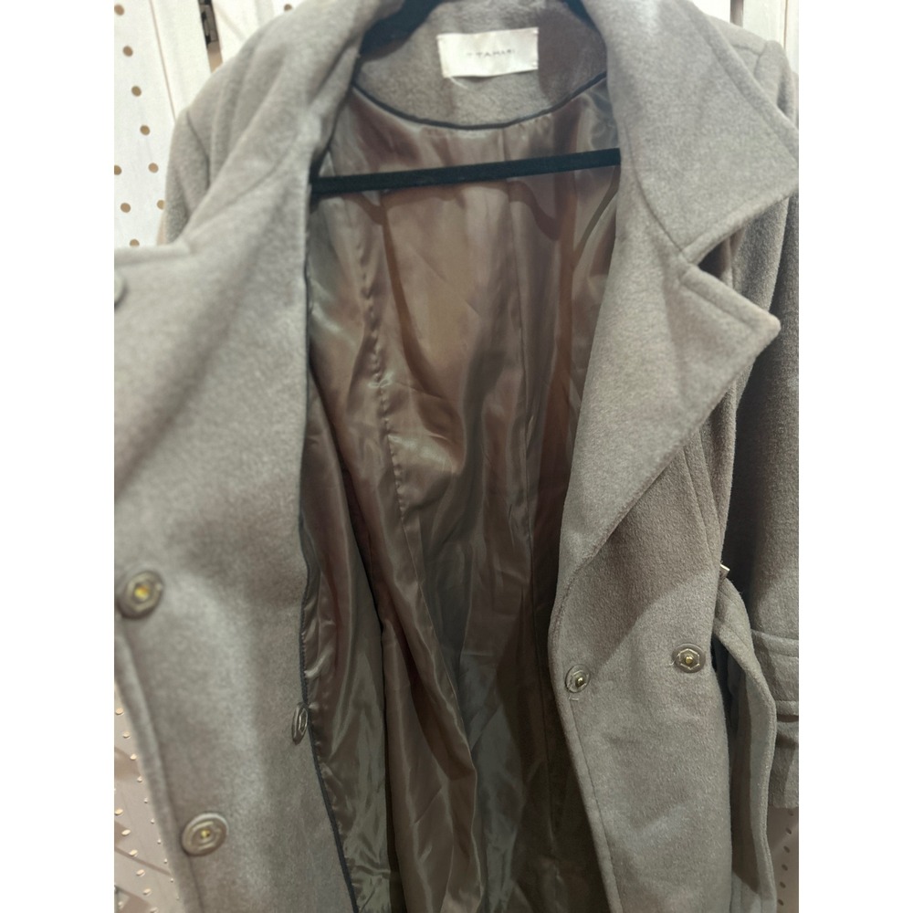 T Tahari Women's Wool Belted Double Breasted Trench Coat Taupe Size 10 Grey - Picture 7 of 10